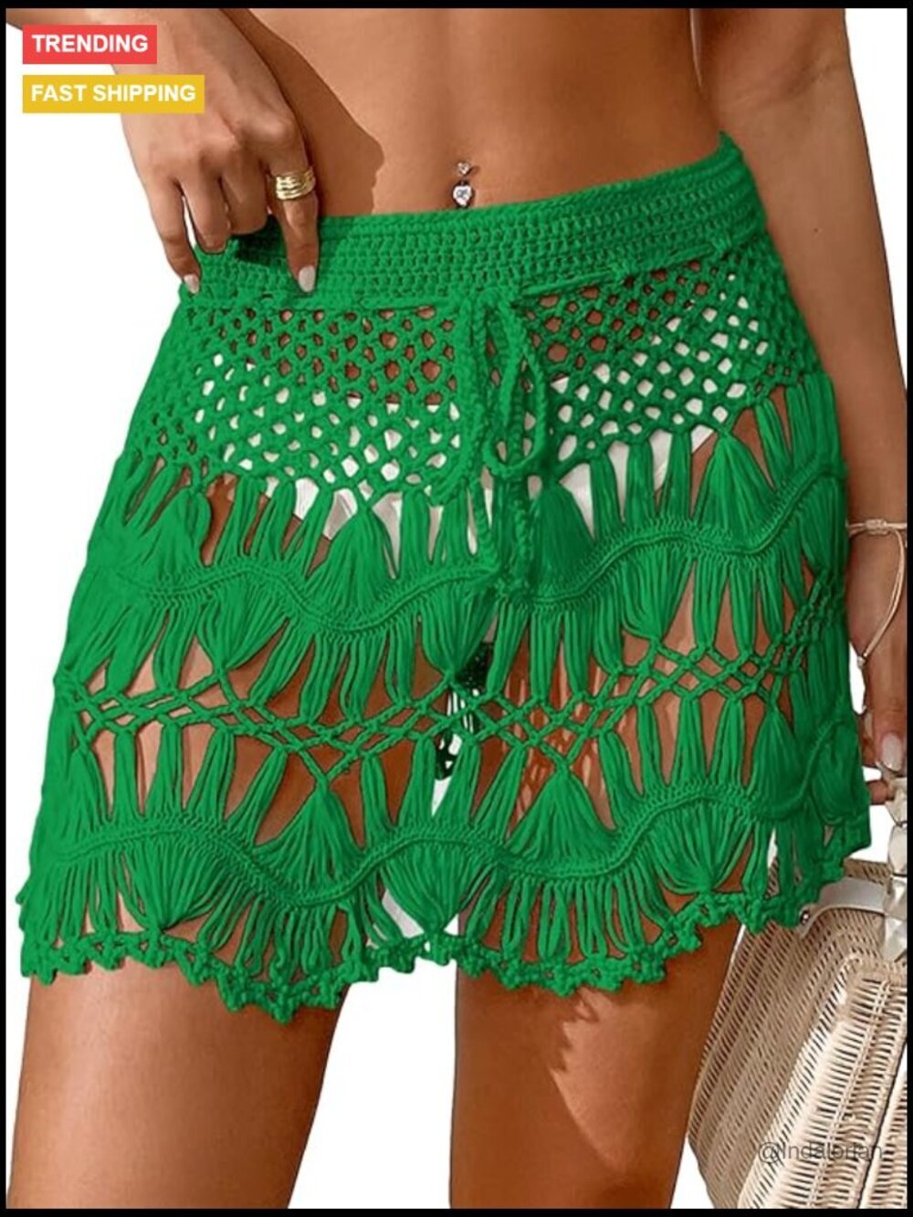 Tie Waist Crochet Beach Cover Up Skirt Sheer Bohemian Swimwear
